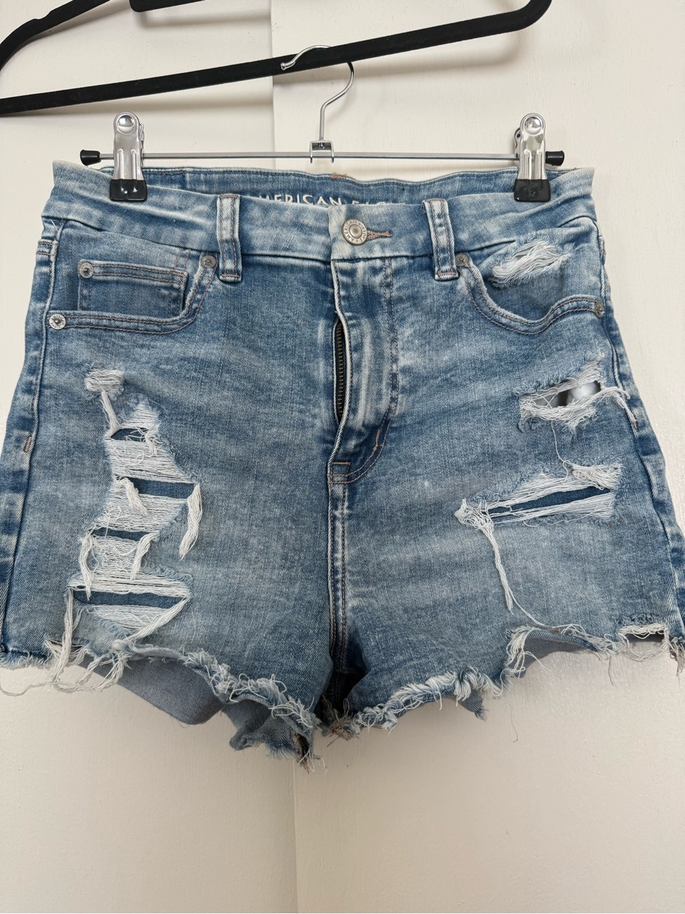 American Eagle Outfitters Light Blue Distressed High-Rise Jean Shorts